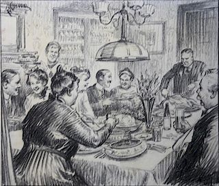 Charcoal Drawing, Thanksgiving, by Richard Vincent Culter (1883-1929)