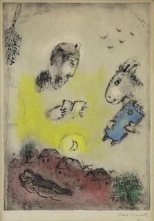 CHAGALL, Marc. Hand Colored Etching. Untitled.