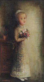 STERLING, Marc. Oil on Canvas. Child with Flowers.