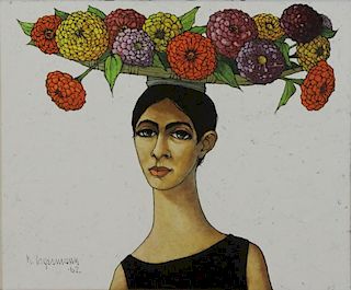 INGERMANN, Keith. Oil on Board. Woman with Flowers