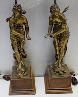 BOURET, Eutrope. Two Bronze Sculptures Mounted