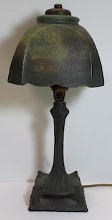 Obverse-Painted Handel Shade and Base Boudoir Lamp