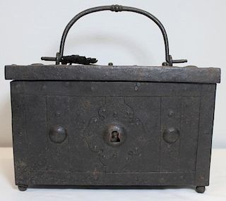 Iron Casket Box with Rosette Hidden Lock and Key.