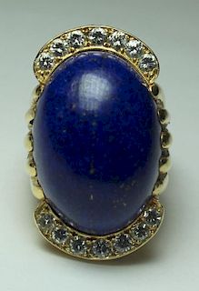 JEWELRY. 14kt Gold, Lapis, and Diamond Ring.