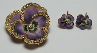 JEWELRY. 3 Pc. Victorian Pansy Jewelry Suite.