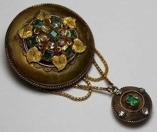 JEWELRY. Etruscan Revival Emerald and Diamond