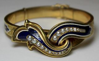 JEWELRY. French 18kt Gold, Enamel, and Pearl