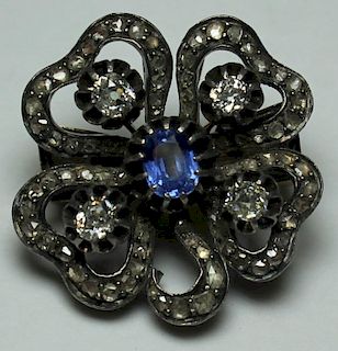 JEWELRY. Antique Diamond and Sapphire Pendant or