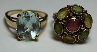 JEWELRY. Gold and Colored Gem Ring Grouping.