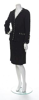 A Chanel Black Windowpane Wool Skirt Suit, Size 8.