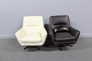 2 Vintage Leather Upholstered Midcentury Style