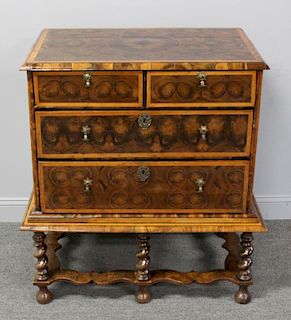 William and Mary Oyster Inlaid Cabinet on Stand.