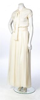 A Chanel Ivory Silk Chiffon Pleated Evening Dress,