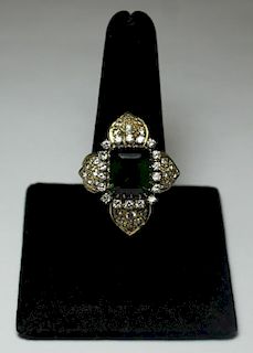 JEWELRY. Diamond and Peridot Floral Form Ring.