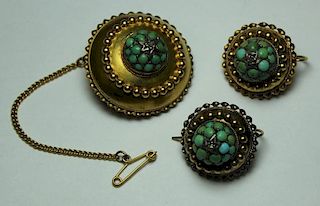 JEWELRY. 3 Pc. Victorian 14kt Gold and Turquoise