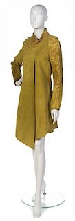 A Christian Lacroix Green Suede Embroidered Dress, Size 40.