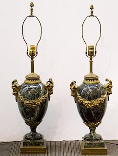 Neoclassical Marble & Gilt Bronze Table Lamps