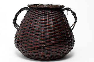 Japanese Meiji Ikebana Bamboo Basket, 19th C.