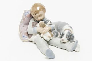 Lladro "Sweet Dreams" Boy & Puppies Figurine