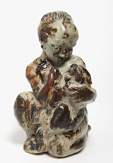 Royal Copenhagen Stoneware Figure, Girl w. Cub