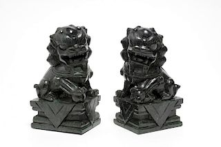 Chinese Carved Stone Foo Dogs, Pair