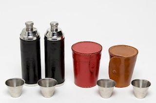 Vintage Leather Cased Flasks & Tumblers, 4