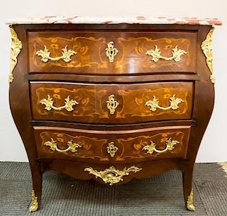French Louis XVI-Manner Wood & Marble Commode