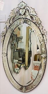 Venetian Mirror, Oval w. Etched Flowers