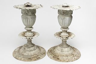 Antique Garden Stands, White-Painted Cast Metal