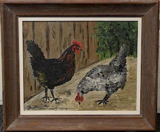 Signed L. Luxembourg, "Chickens"- Oil on Canvas