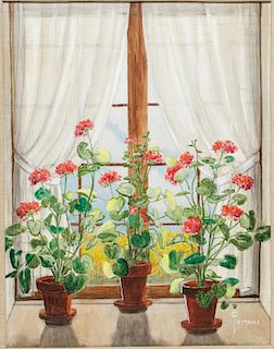 Signed Lemaire- "The Sunny Window," Watercolor