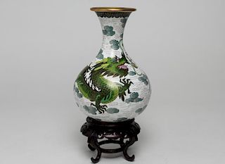 Chinese Dragon & Phoenix Cloisonne Vase on Stand
