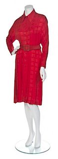 A Galanos Red Silk Shirtwaist Dress,