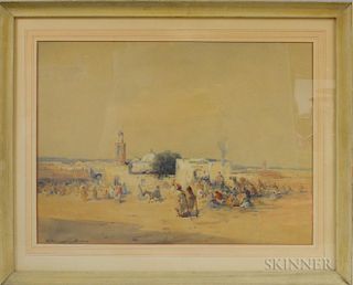 Edmund Aubrey Hunt (American, 1855-1922)      Orientalist Landscape with Figures Outside a Town