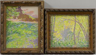 American School, 20th Century      Two Framed Landscapes: Spring Sunlight through Trees