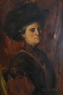 American School, Late 19th Century      Bust-length Portrait of a Woman in Red and Black