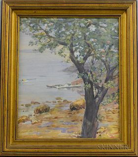 Jeannette McMullin (American, 19th/20th Century)    Coastal Scene with Foreground Apple Tree