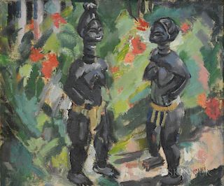 Bruce McKain (American, 1900-1990)      Still Life with African Sculptures and Flowers