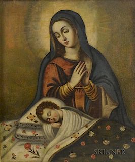 Spanish Colonial School, 19th Century      Madonna Adoring the Sleeping Christ Child