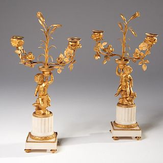 Pair Louis XVI style gilt bronze candelabra