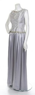 A George Halley Silver Satin Gown,