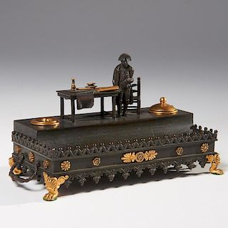 French Napoleonic gilt, patinated bronze encrier
