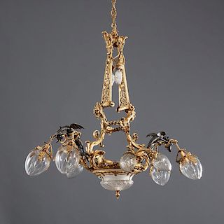 Gilt and patinated bronze Dragon chandelier