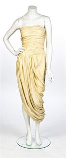 A Jacqueline de Ribes Pastel Yellow Jacquard Dress,