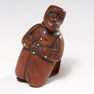 French carved coquilla monkey snuff box
