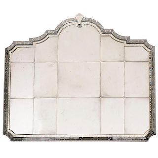 Very large etched Venetian glass wall mirror