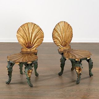 Nice pair Venetian carved grotto chairs