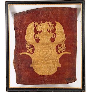 Continental Heraldic embossed leather fragment