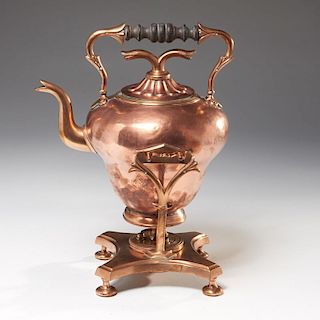 Unusual antique copper kettle on stand