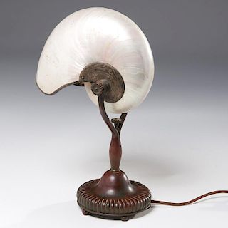 Tiffany Studios bronze and nautilus shell lamp